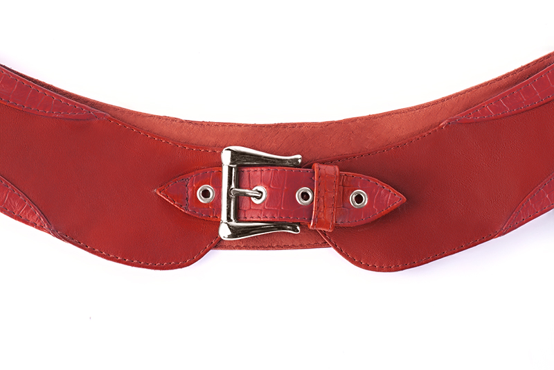 Scarlet red women's dress belt, matching pumps and bags. Made to measure. Front view - Florence KOOIJMAN